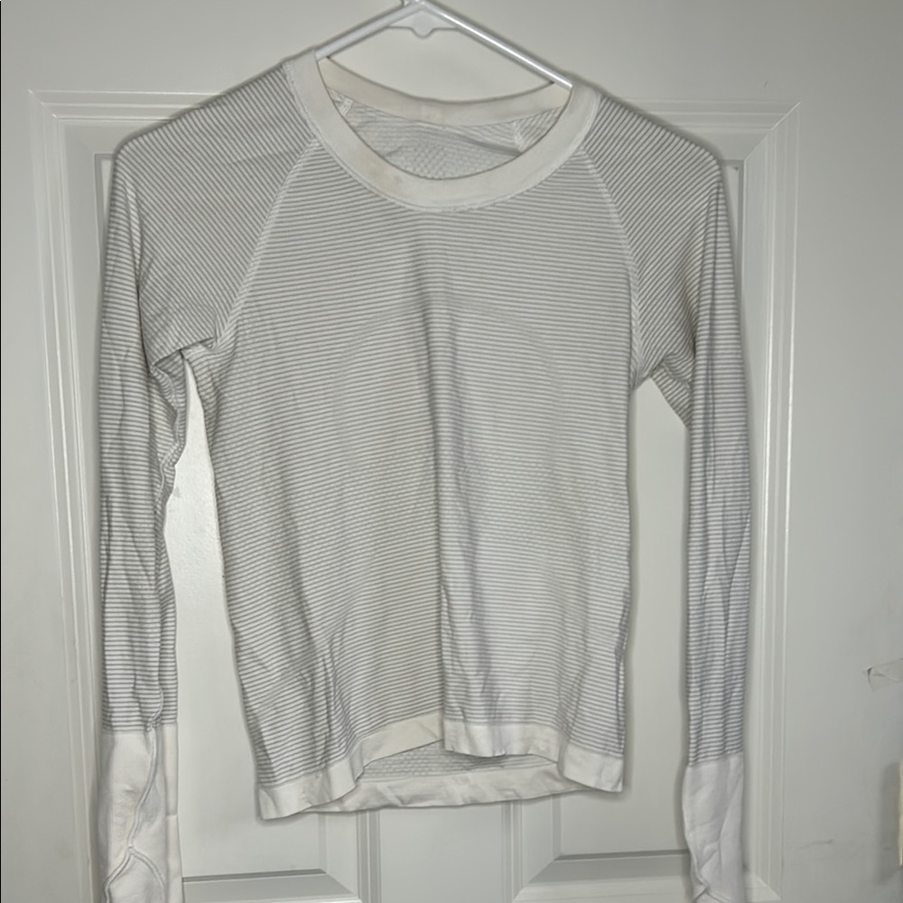 White Fitted Long Sleeve Crew Neck Ribbed Tee